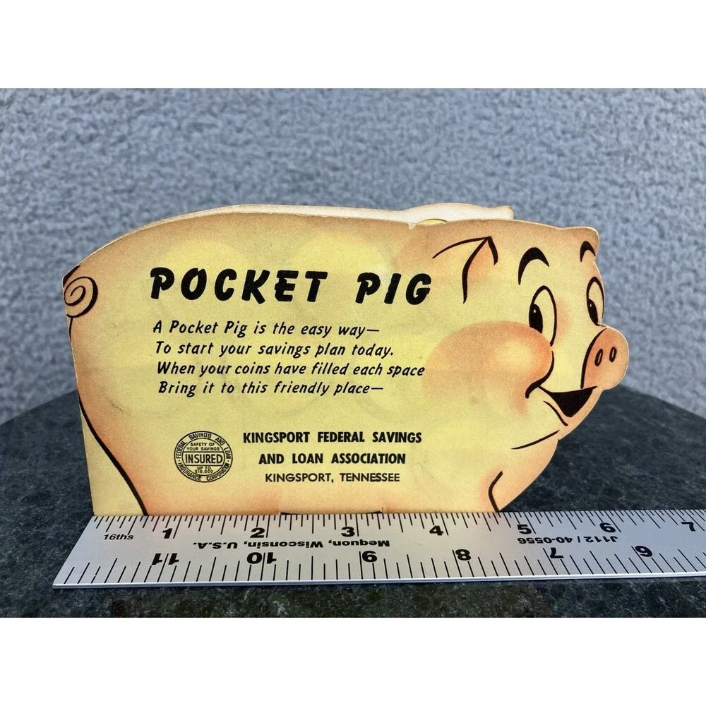 Vintage 50s Anthropomorphic Pocket Pig Quarter Savings Book Kingsport Tennessee